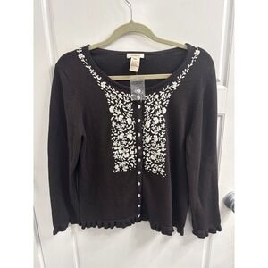Sundance‎ Womens Floral Embroidered Ruffle Cardigan Brown Silk Blend M NWOT